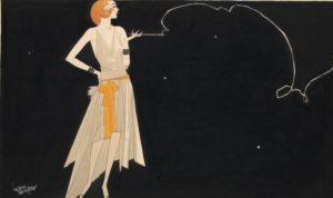 Illustration of French woman with a long cigarette.